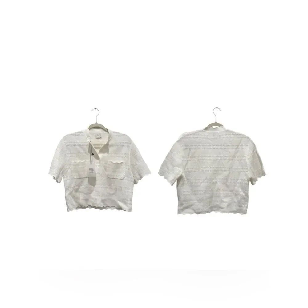 NWT HELSA Kaitltn Scalloped crochet Top in Ivory - Picture 13 of 16
